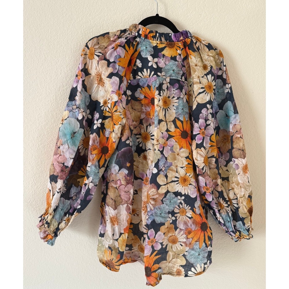 Maeve Moxy Collective Womens Floral Linen Blend Blouse Long Sleeve V-Neck Size S - Picture 3 of 7